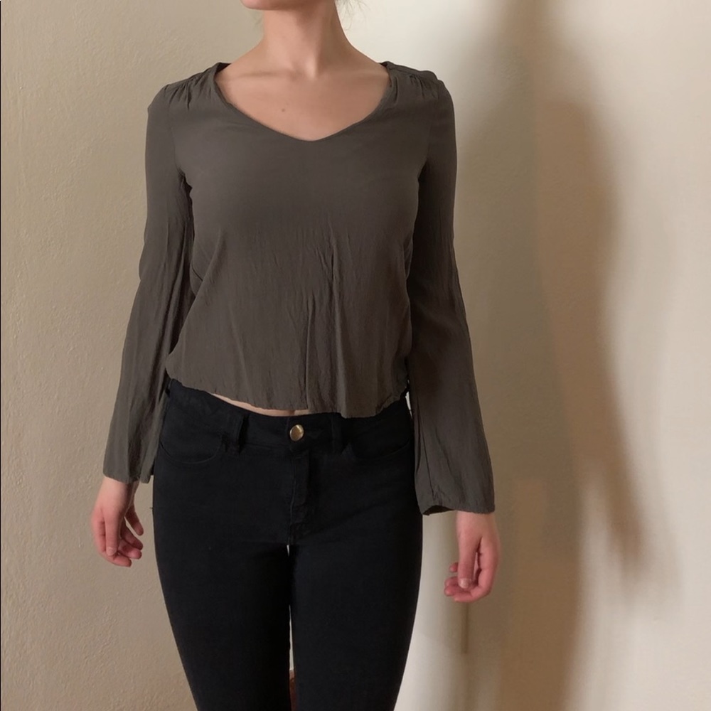 Rayon Green/Grey Long Sleeve Blouse